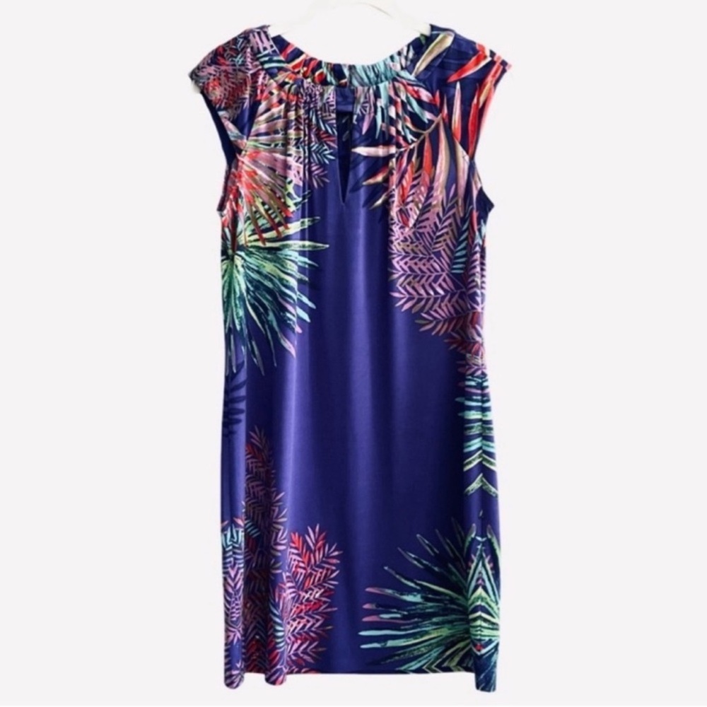 Maggie L Cap Sleeve Dress Stretch Jersey Shift Blue Purple Green Orange Size 6